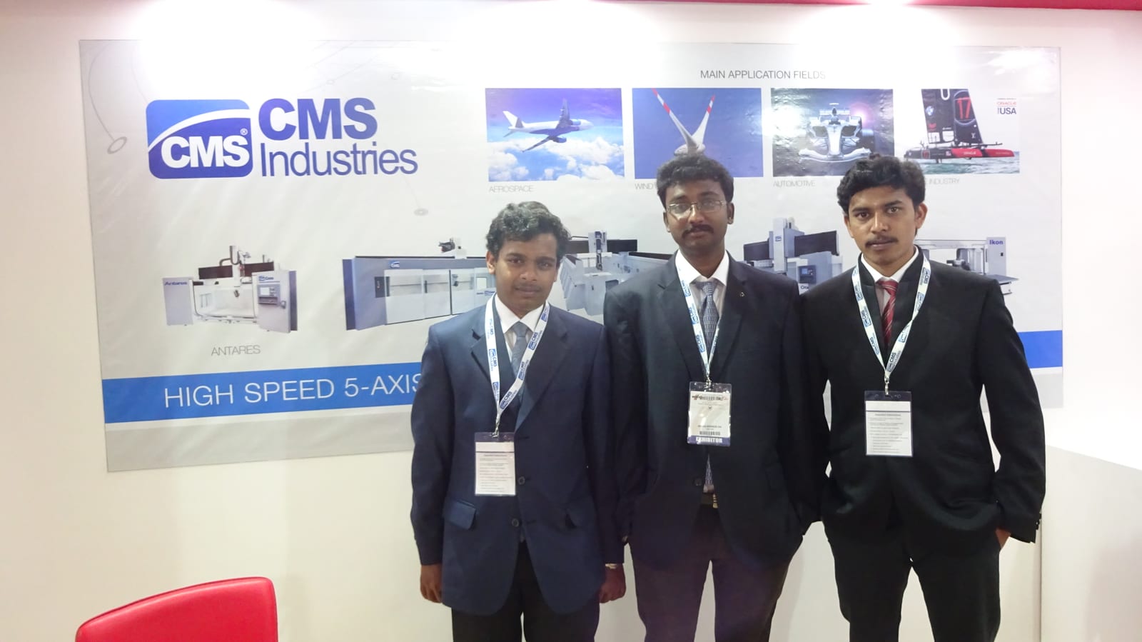 ABS India team in front of the CMS Industries banner, IMTEX 2017